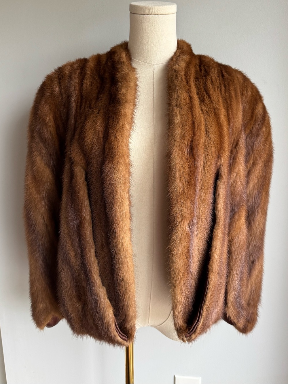 Vintage Genuine Mink Fur Cape Poncho M-XL Scalloped Hem Brown Hollywood Glam